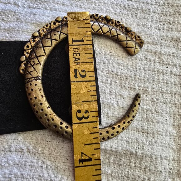 Vintage Black Leather Belt with Gold Details & Studded with Glass Beads - Picture 10 of 10